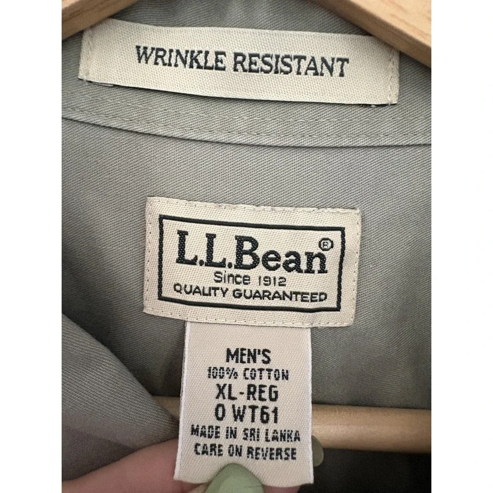 L.L.Bean Shirt Mens XL Sage Green Short Sleeve Button Down‎ Wrinkle Resistant